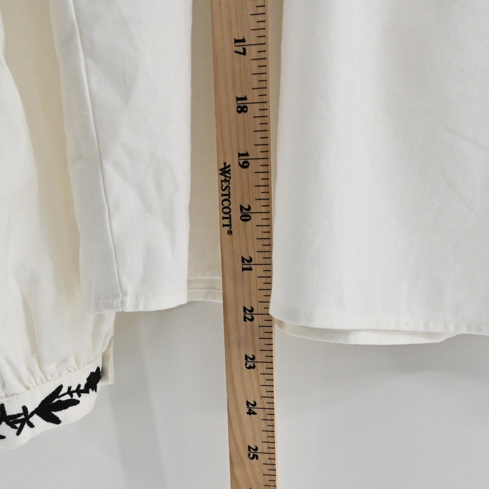 Haute Rogue Embroidered Blouse Womens Size S White Black Floral Cotton Cottage - Picture 4 of 10